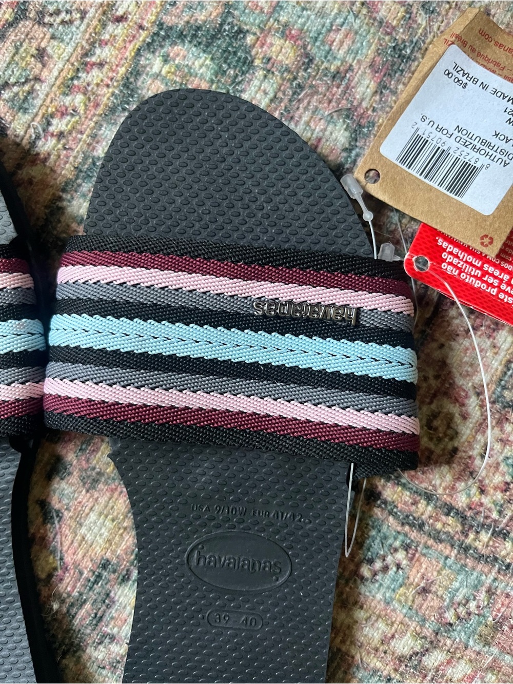 Havaianas Women's You Malta Mix Striped Slide Sandal Black Multi Size 9/10 NWT - Picture 3 of 6